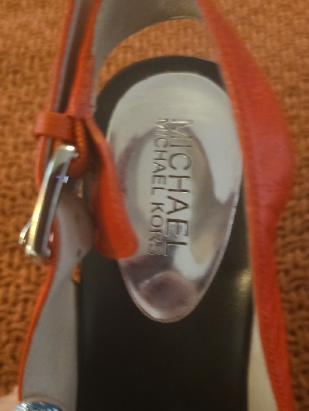 Michael Kors Red-Orange Platform Slingback Sandals with Studs - Picture 3 of 5